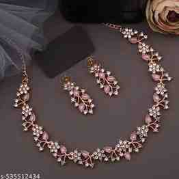 Jewellery Rose Gold-Plated Artificial Stone Studded Necklace Jewellery set with 1 Pair of Earring